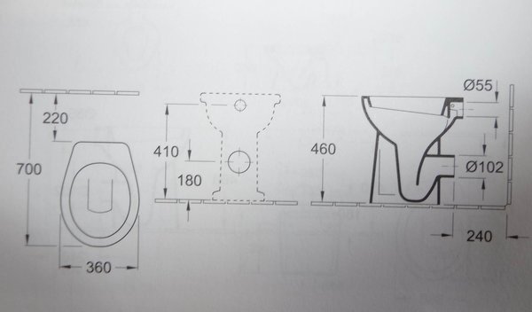 manhattan (grau) Stand-Tiefspül-WC erhöht ohne Löcher für Sitzbefestigung