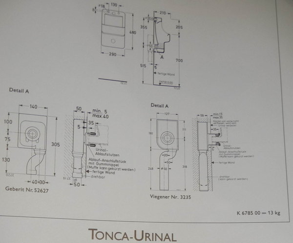 anemone (beige matt) Urinal Ideal Standard TONCA für Deckel Zulauf und Ablauf verdeckt
