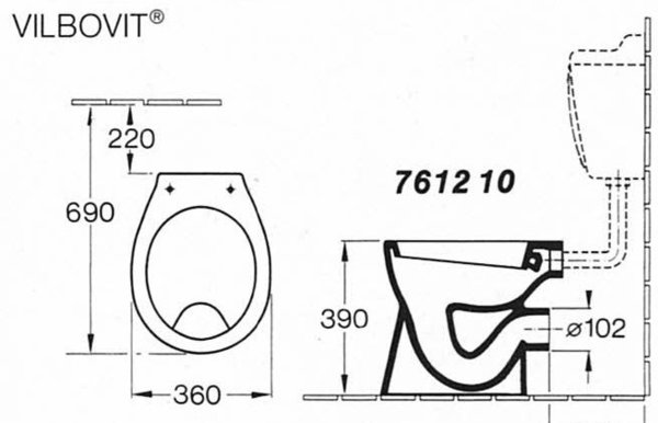 flanell (grau matt) Stand-WC Flachspüler Villeroy & Boch TAIGA Abgang aussen