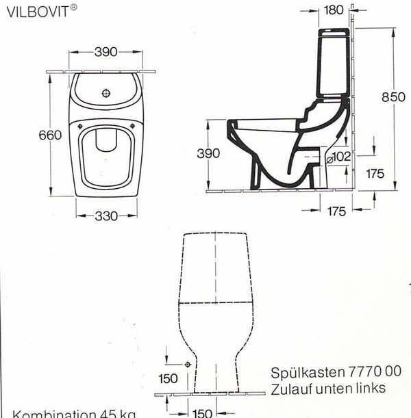 ebony Stand Tiefspül WC-Kombi Villeroy & Boch TOBOGA  7670 10 Abgang aussen  matt schwarz